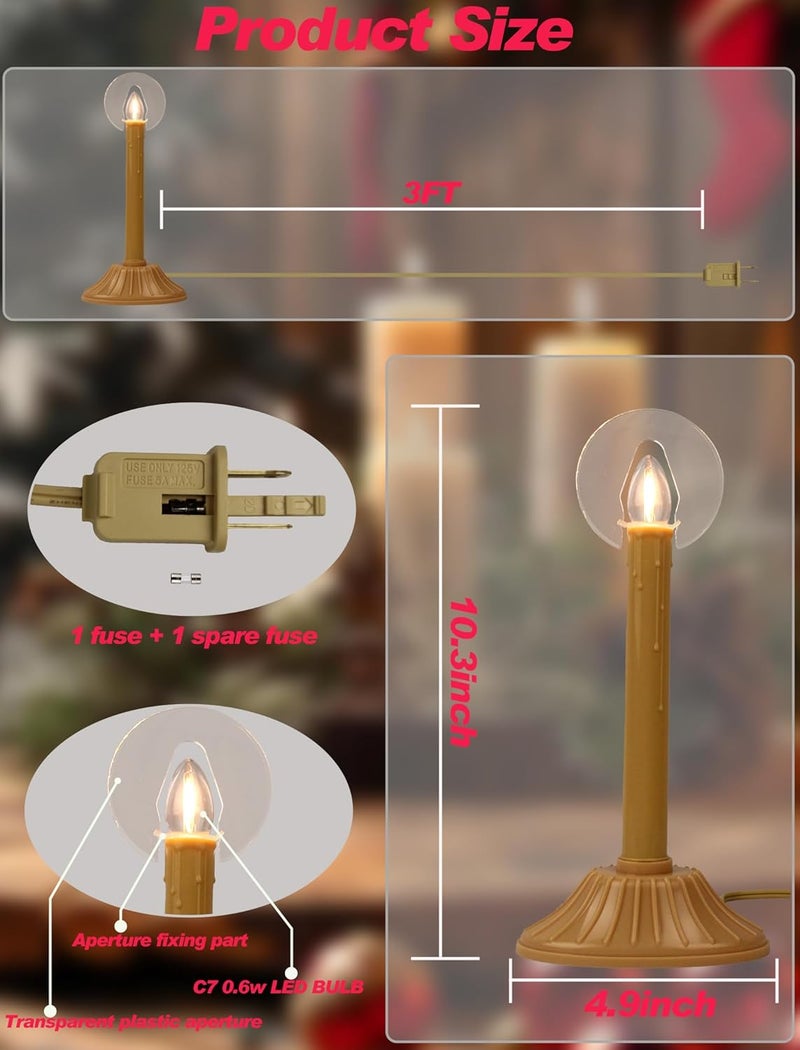Adirxon Electric Taper Window Candle Lamps (Set of 2), Plug-in LED Candle Lights with Classic Candlestick Base & Spare Bulbs, Warm White Glow for Christmas & Holiday Window Decor - Image 2